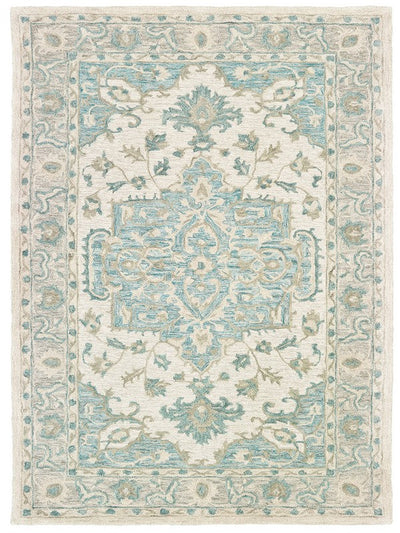 5’ X 8’ Turquoise and Cream Medallion Area Rug - Area Rugs