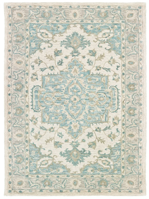 5’ X 8’ Turquoise and Cream Medallion Area Rug - Area Rugs