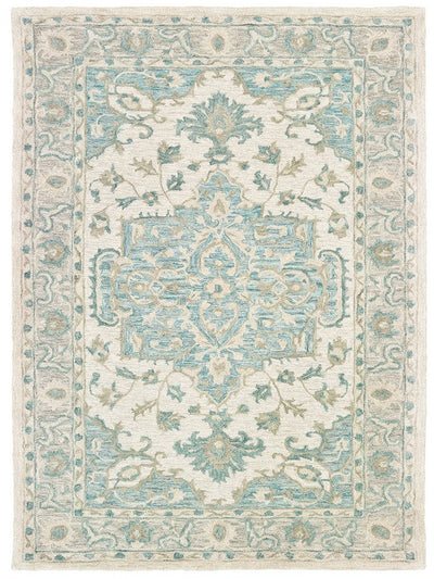5’ x 8’ Turquoise and Cream Medallion Area Rug - Area Rugs