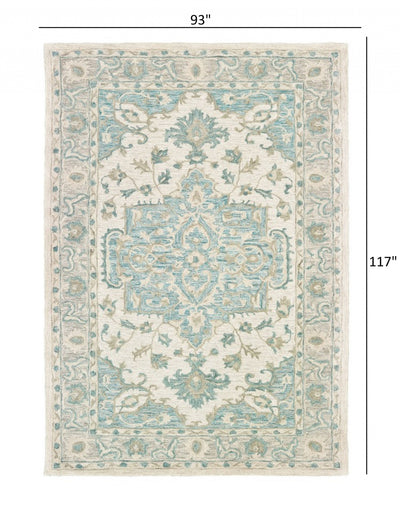 5’ X 8’ Turquoise and Cream Medallion Area Rug - 8’ x 10’ - Area Rugs