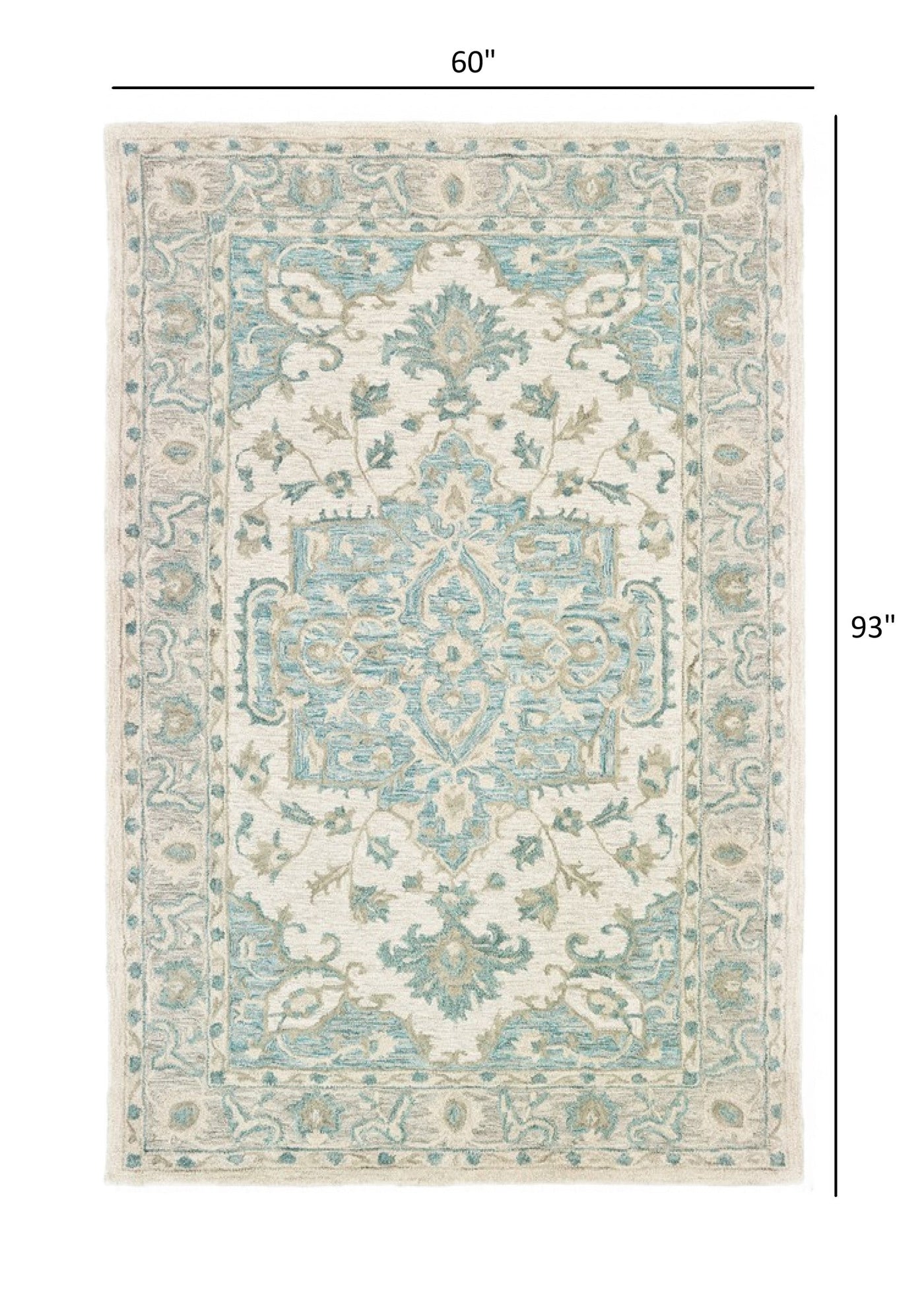 5’ X 8’ Turquoise and Cream Medallion Area Rug - 5’ x 8’ - Area Rugs