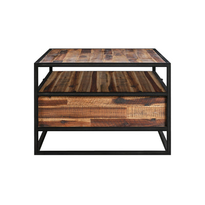 50’ Brown And Black Solid Wood And Metal Coffee Table With Two Drawers And Shelf - Coffee Tables