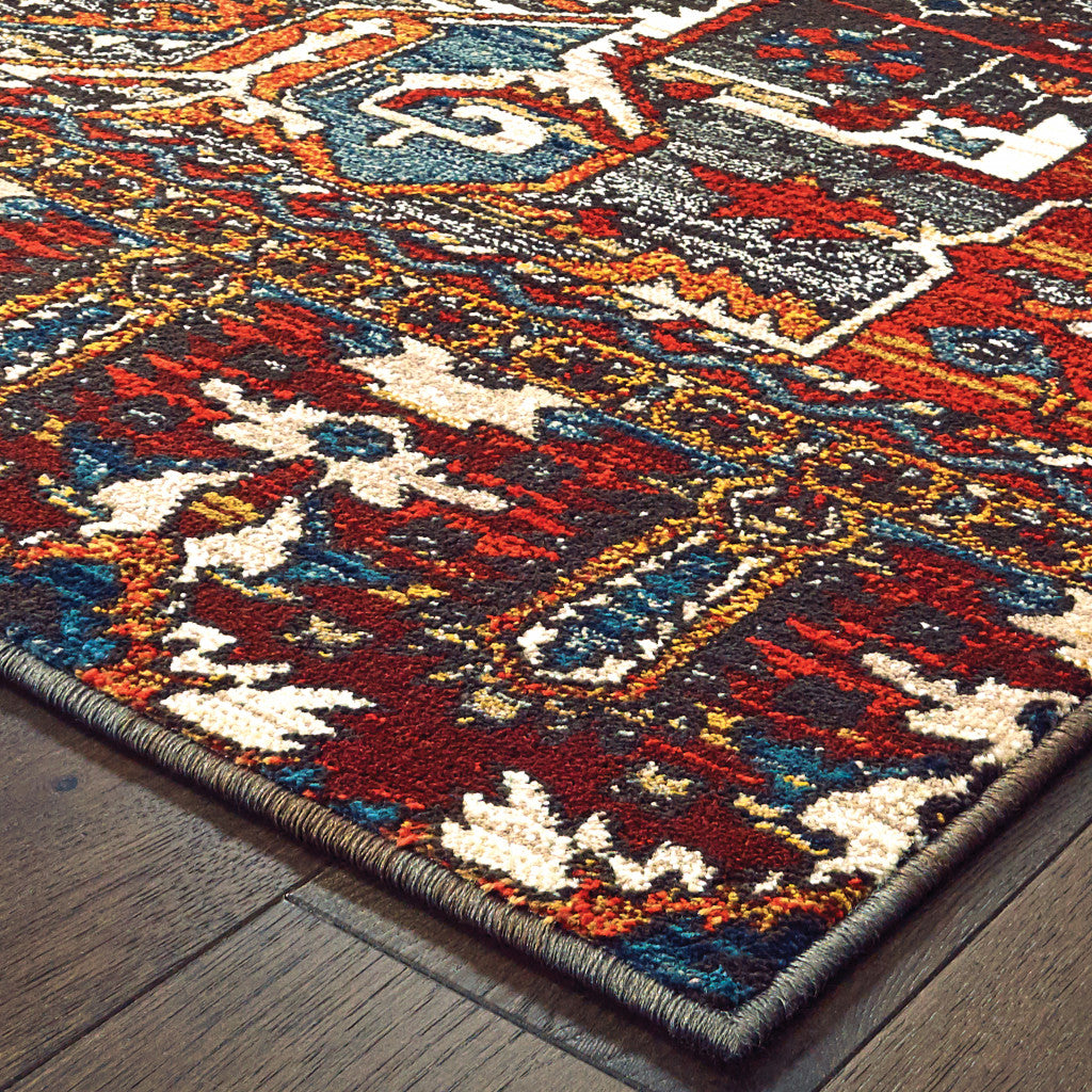 2’ X 8’ Red Orange Blue And Grey Southwestern Power Loom Stain Resistant Runner Rug - Area Rugs
