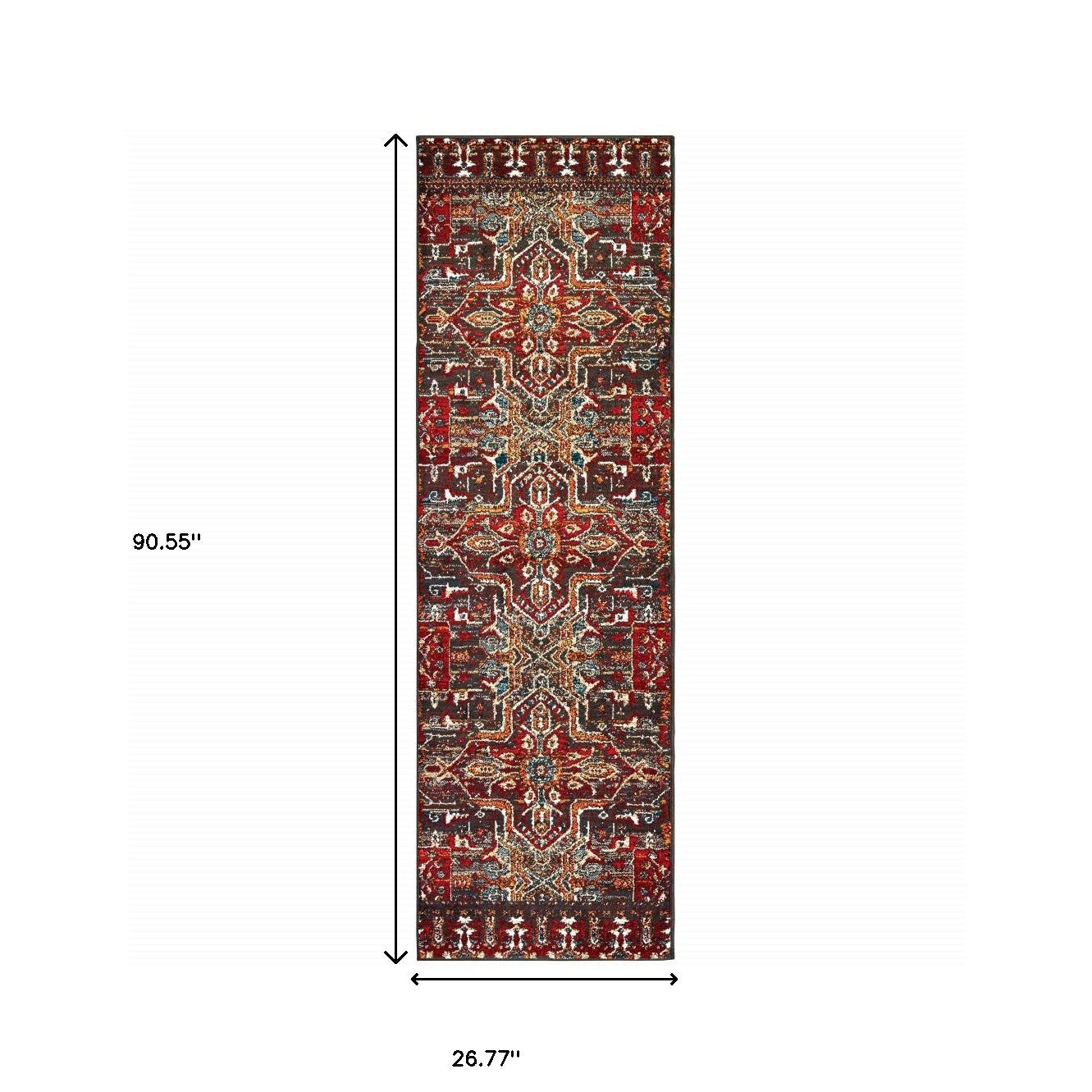 2’ X 8’ Red Orange Blue And Grey Southwestern Power Loom Stain Resistant Runner Rug - Area Rugs