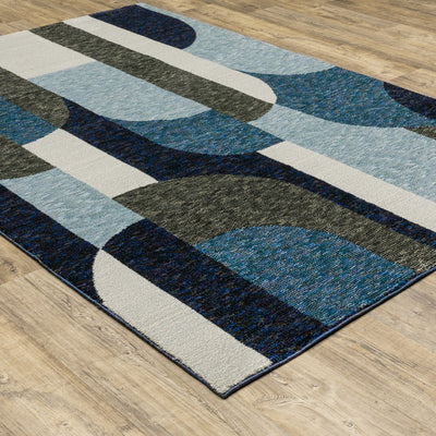 8' x 11' Blue Grey Charcoal and Purple Geometric Power Loom Area Rug