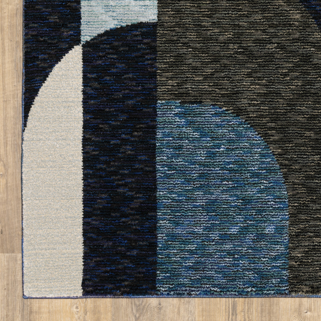 8' x 11' Blue Grey Charcoal and Purple Geometric Power Loom Area Rug