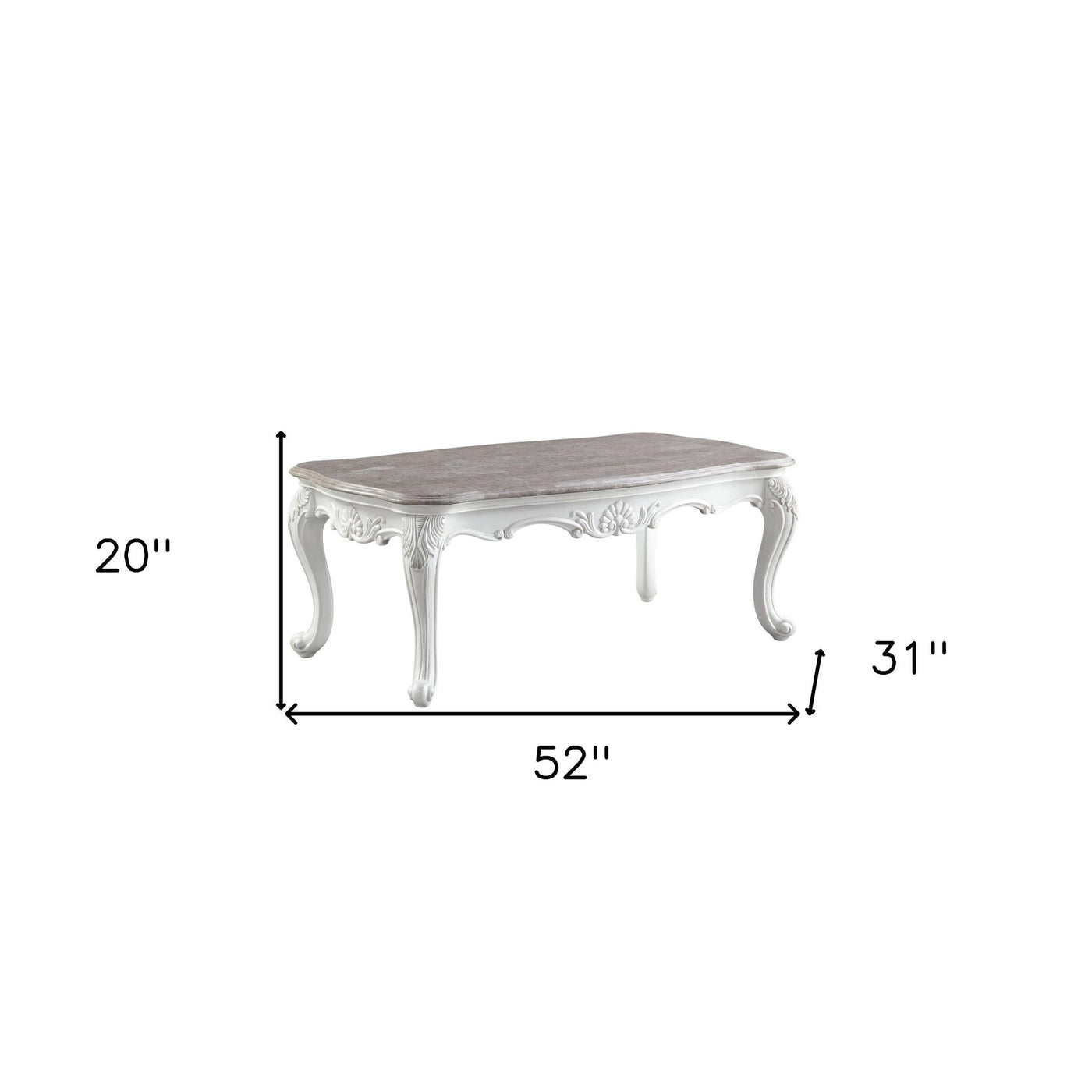52’ White And Marble Faux Marble Rectangular Coffee Table - Coffee Tables