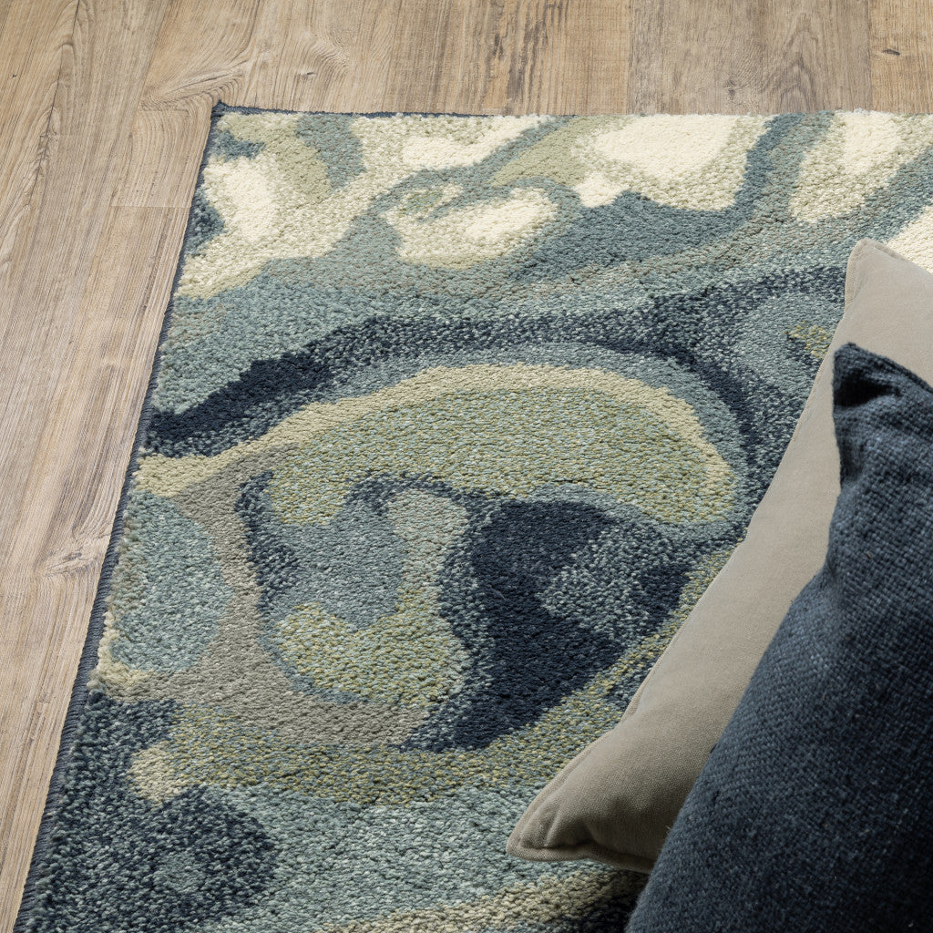 6’ X 9’ Blue Green And Grey Abstract Power Loom Stain Resistant Area Rug - Area Rugs