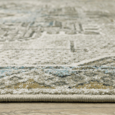 6’ X 9’ Grey Blue Beige And Gold Oriental Power Loom Stain Resistant Area Rug - Area Rugs