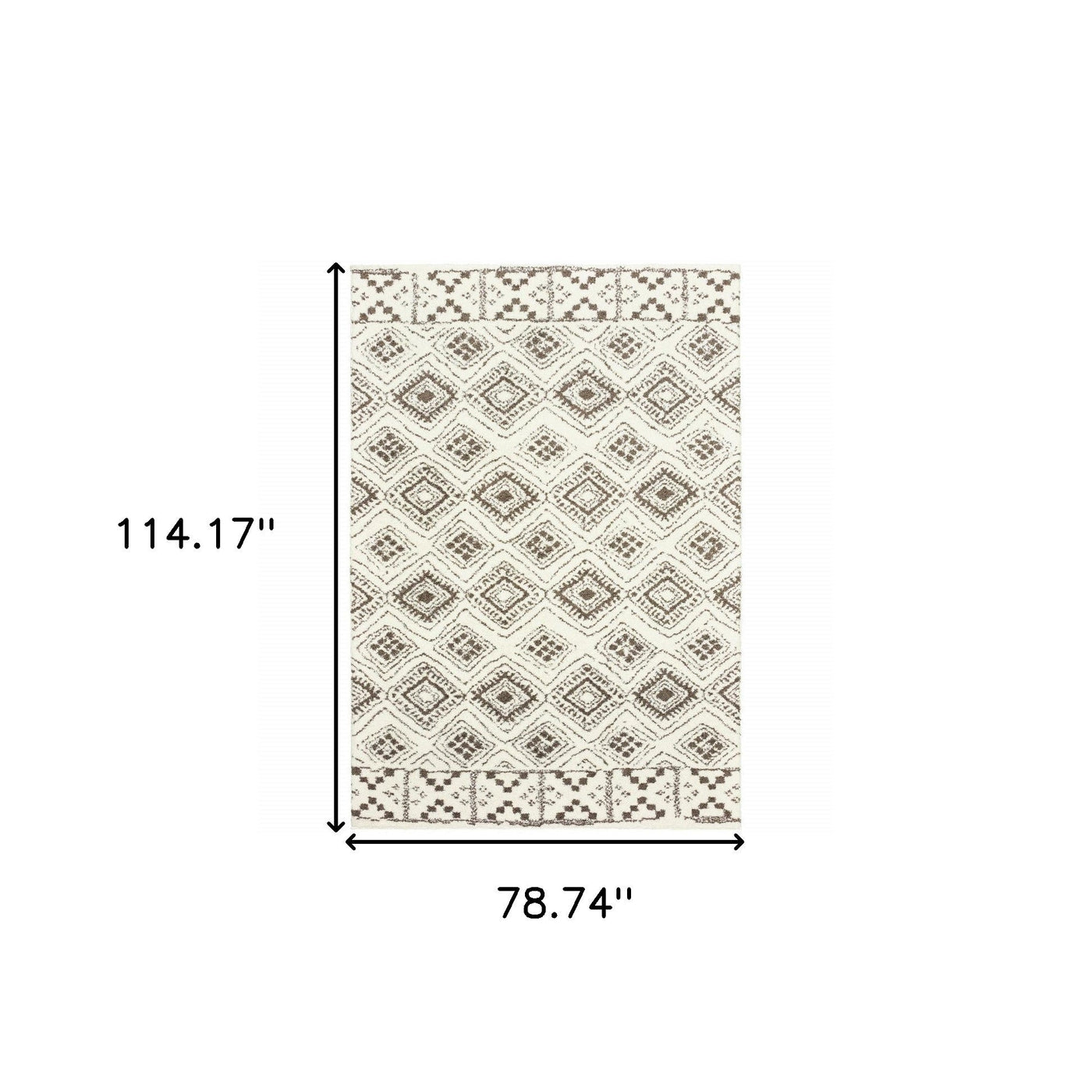 6’ X 9’ Ivory And Brown Geometric Shag Power Loom Stain Resistant Area Rug - Area Rugs