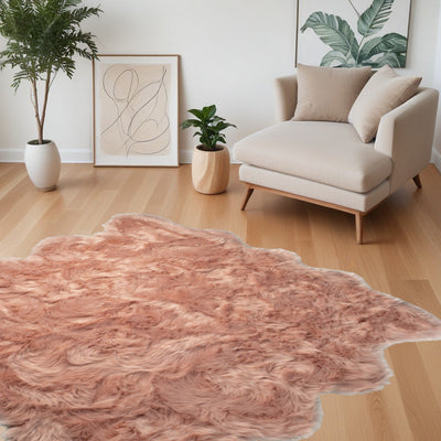 6’ X 6’ Dusty Rose Faux Fur Washable Non Skid Area Rug - Area Rugs