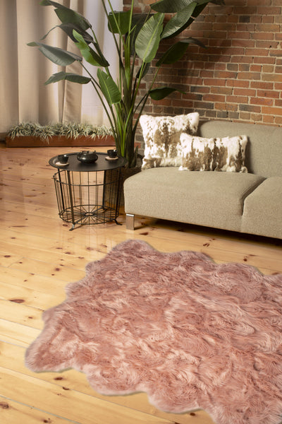 6’ X 6’ Dusty Rose Faux Fur Washable Non Skid Area Rug - Area Rugs