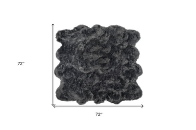 6’ X 6’ Grey Faux Fur Washable Non Skid Area Rug - Area Rugs