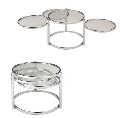 60’ Chrome And Clear Glass Round Nested Coffee Tables With Three Shelves - Coffee Tables