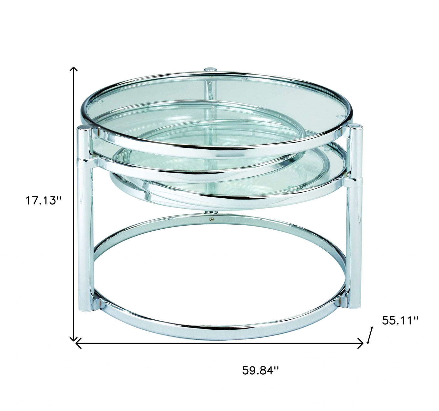 60’ Chrome And Clear Glass Round Nested Coffee Tables With Three Shelves - Coffee Tables
