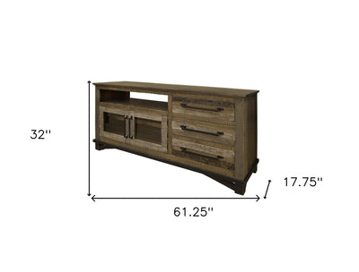 61’ Brown Solid Wood Cabinet Enclosed Storage Distressed TV Stand - TV Stands