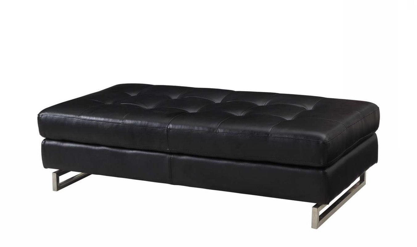 63’ Black Faux Leather And Silver Ottoman - Ottomans