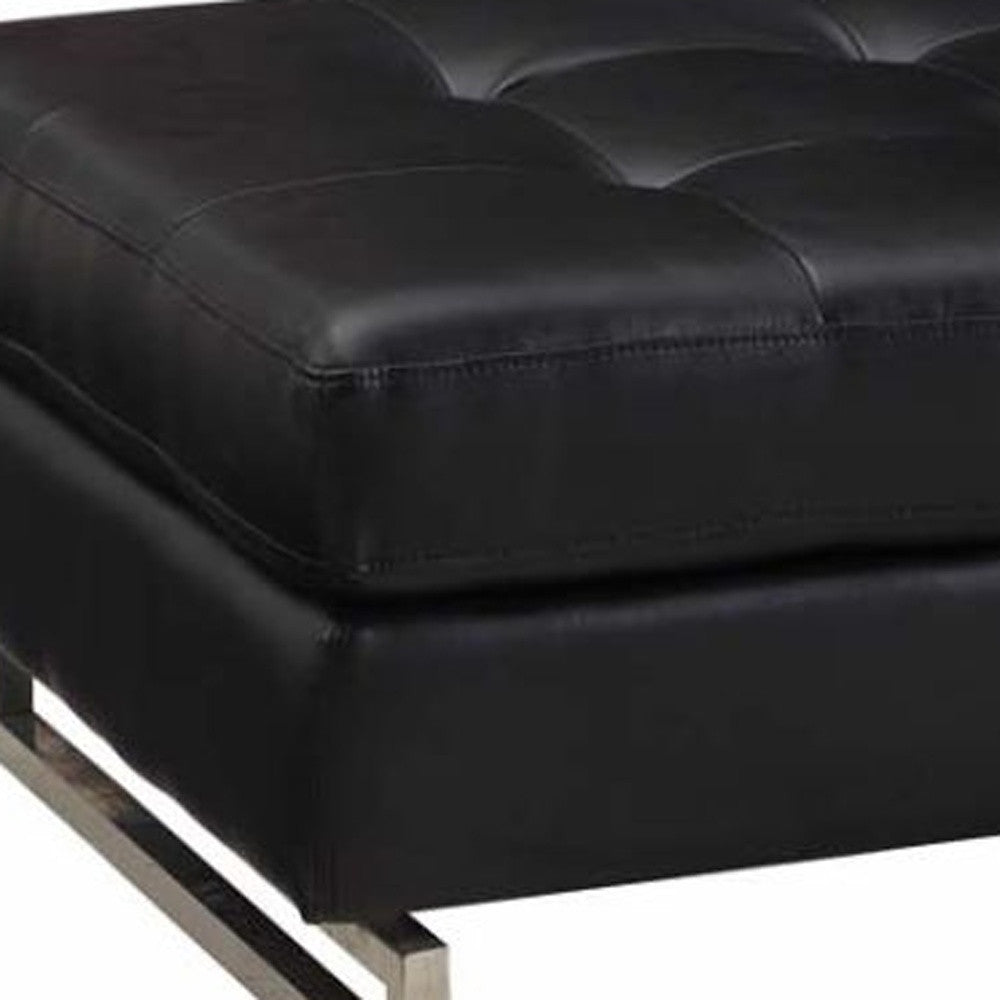 63’ Black Faux Leather And Silver Ottoman - Black - Ottomans