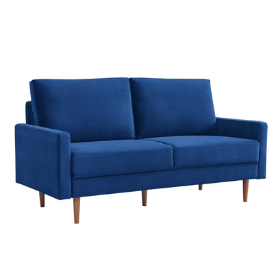 69’’ Blue Velvet Sofa With Dark Brown Legs - Sofas