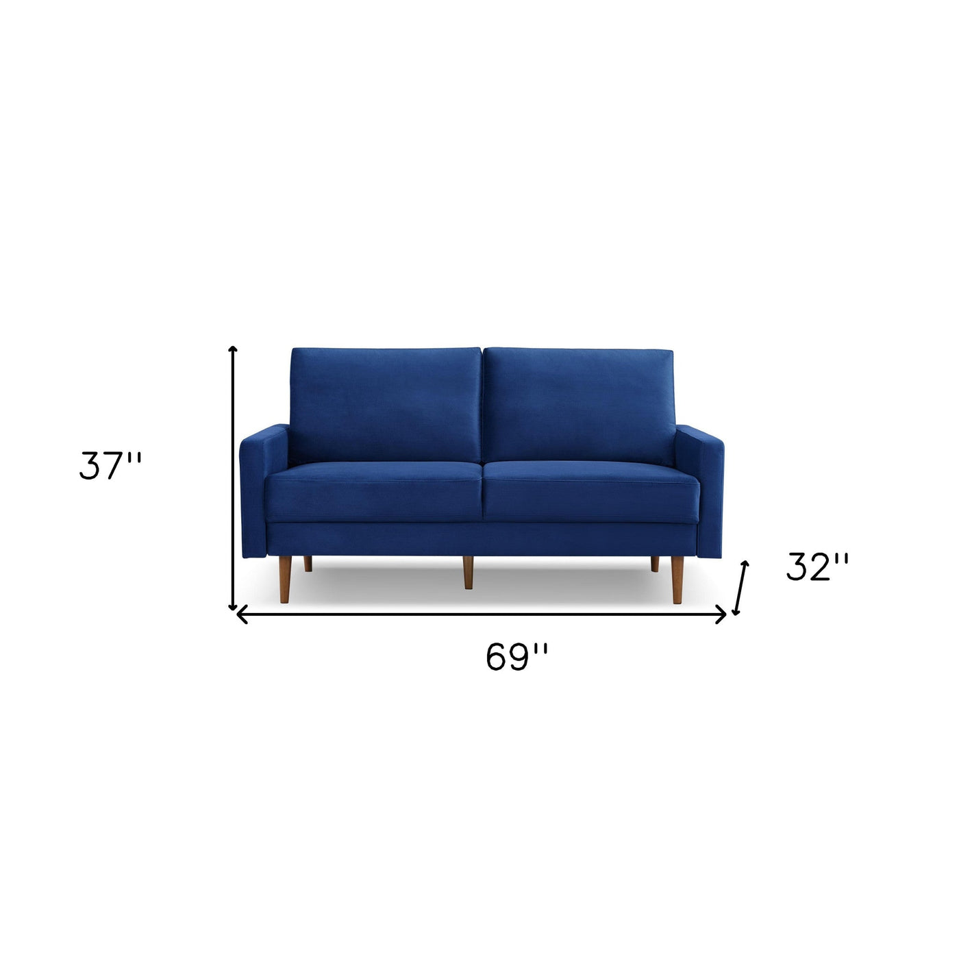 69’’ Blue Velvet Sofa With Dark Brown Legs - Sofas