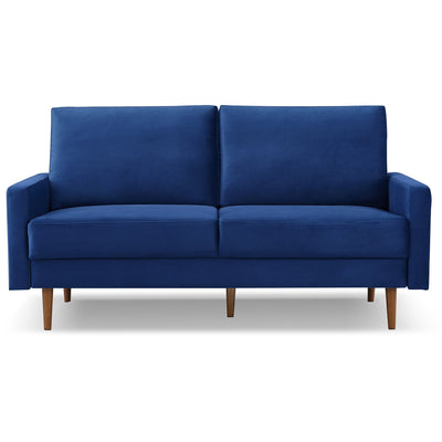 69’’ Blue Velvet Sofa With Dark Brown Legs - Sofas