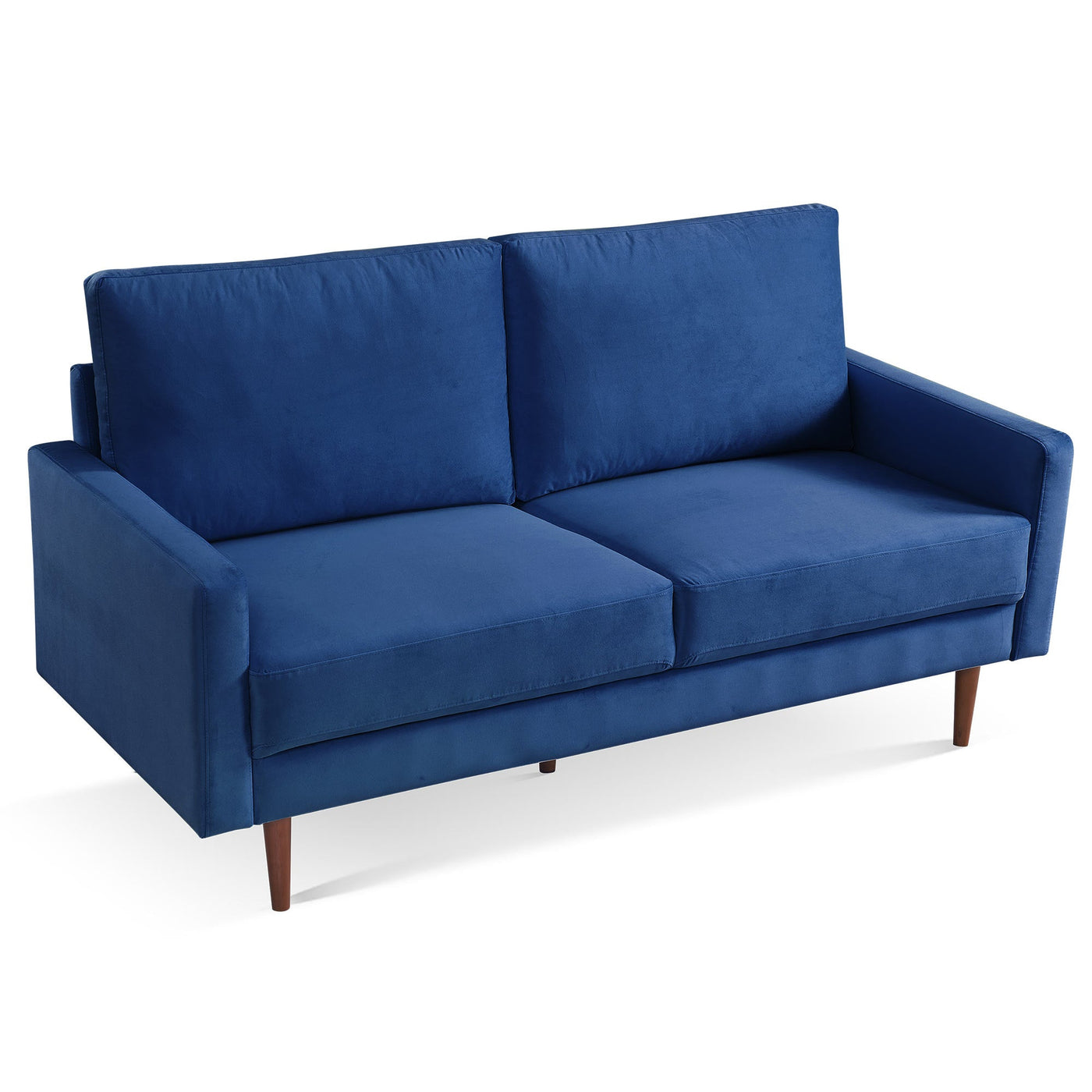 69’ Blue Velvet Sofa With Dark Brown Legs - Sofas