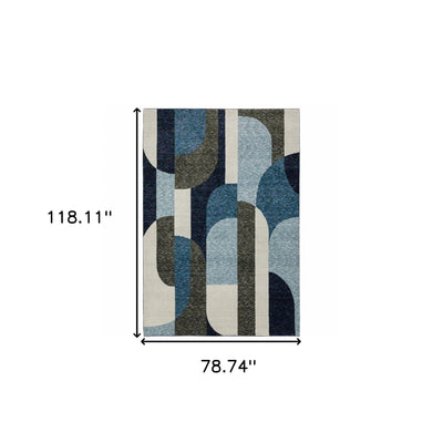 7’ x 10’ Blue and Gray Geometric Power Loom Area Rug - Area Rugs