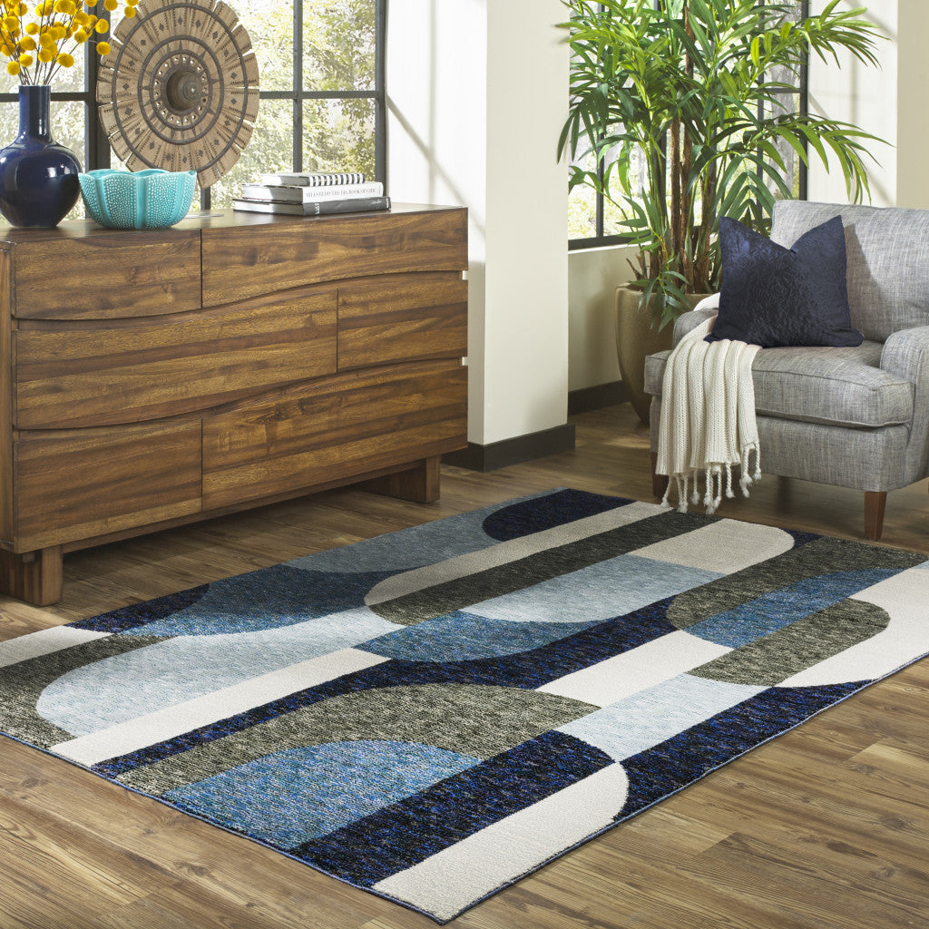 7’ x 10’ Blue and Gray Geometric Power Loom Area Rug - Area Rugs