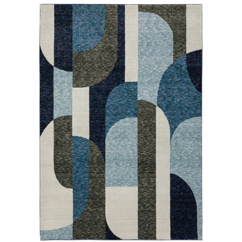 7’ x 10’ Blue and Gray Geometric Power Loom Area Rug - Area Rugs