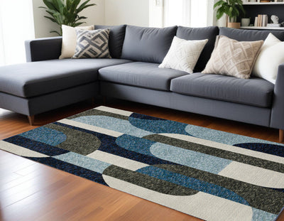 7’ x 10’ Blue and Gray Geometric Power Loom Area Rug - Area Rugs