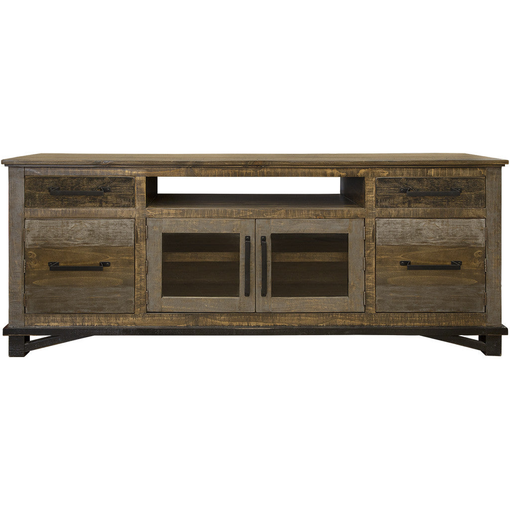 76’ Brown Solid Wood Cabinet Enclosed Storage Distressed TV Stand - TV Stands