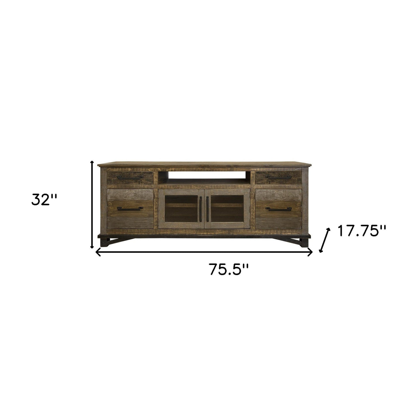 76’ Brown Solid Wood Cabinet Enclosed Storage Distressed TV Stand - TV Stands