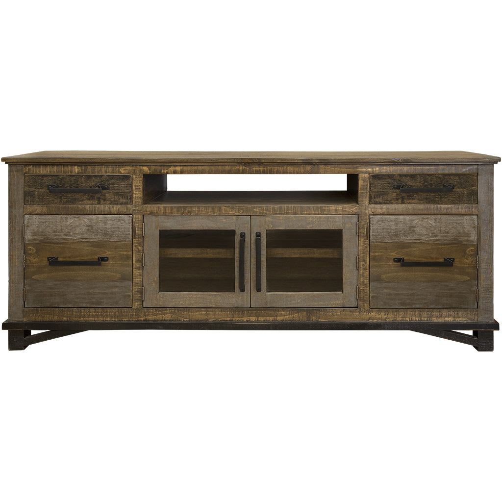 76’ Brown Solid Wood Cabinet Enclosed Storage Distressed TV Stand - TV Stands