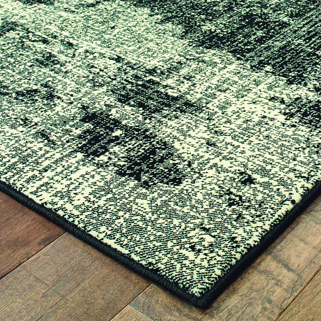 8’ Black Ivory Machine Woven Abstract Indoor Runner Rug - Area Rugs