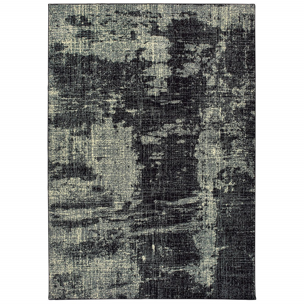 8’ Black Ivory Machine Woven Abstract Indoor Runner Rug - Area Rugs