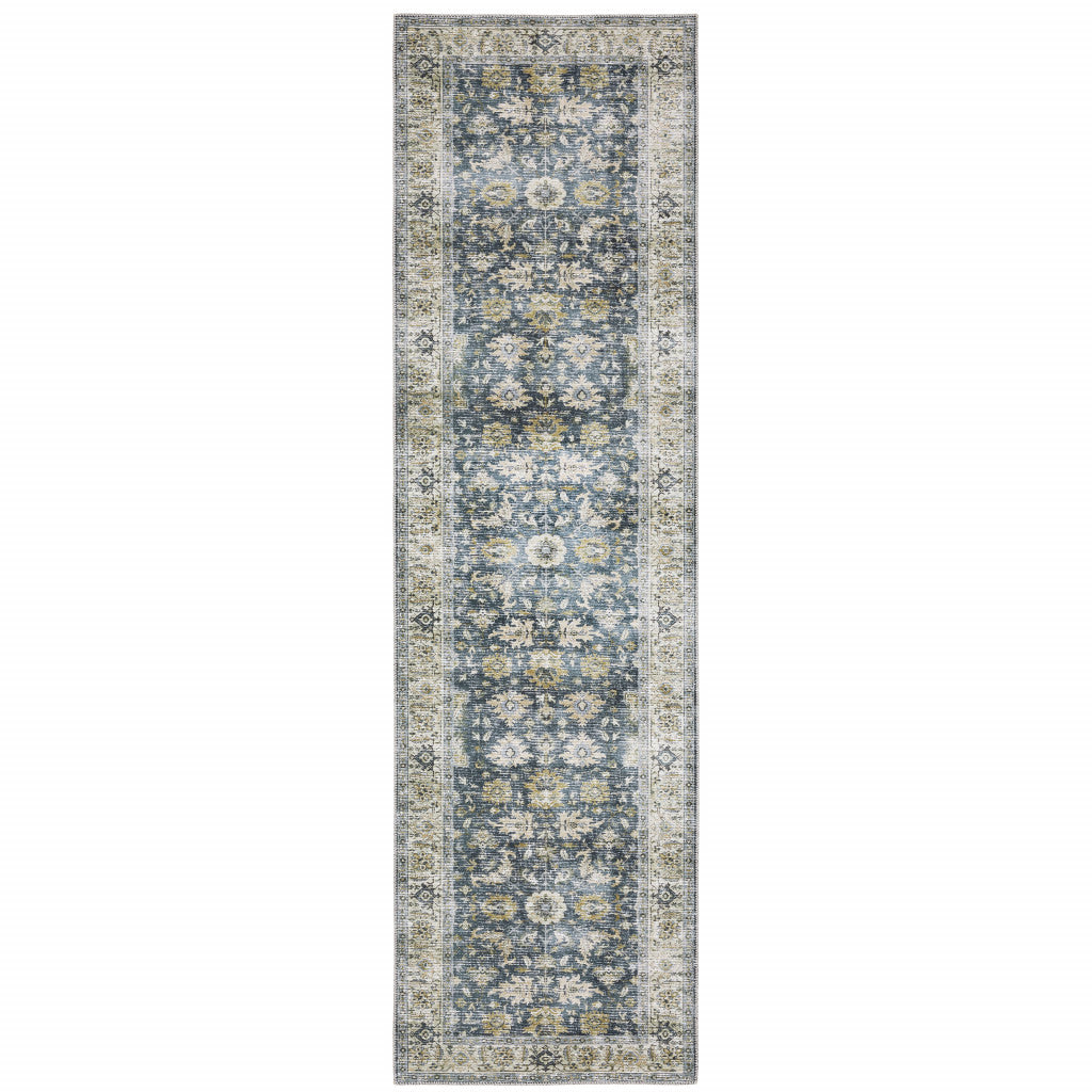 8’ Blue And Ivory Oriental Printed Non Skid Runner Rug - Area Rugs