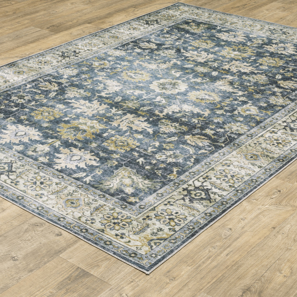 8’ Blue And Ivory Oriental Printed Non Skid Runner Rug - Area Rugs