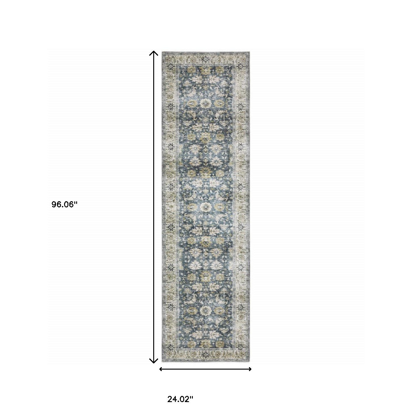 8’ Blue And Ivory Oriental Printed Non Skid Runner Rug - Area Rugs