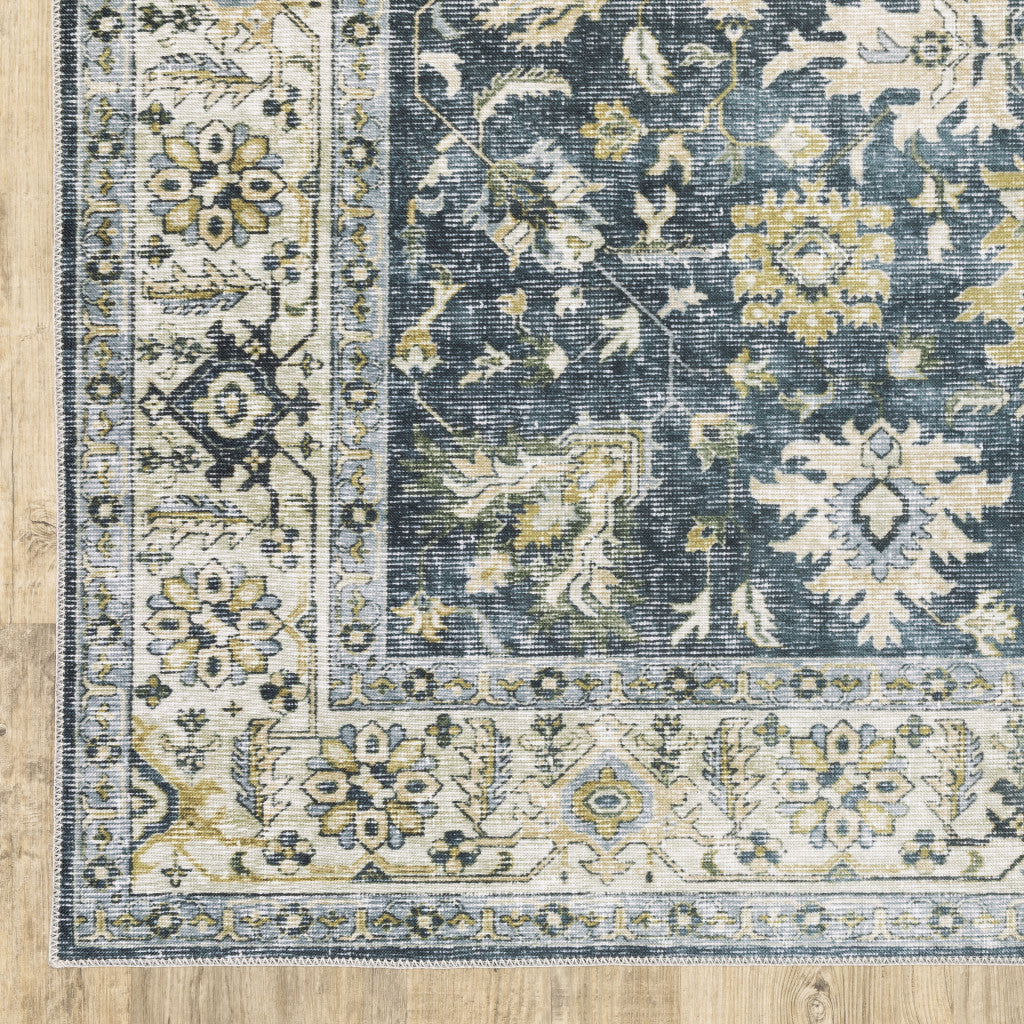 8’ Blue And Ivory Oriental Printed Non Skid Runner Rug - Area Rugs