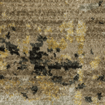 8’ Grey Gold Black Charcoal And Beige Abstract Power Loom Runner Rug With Fringe - Area Rugs