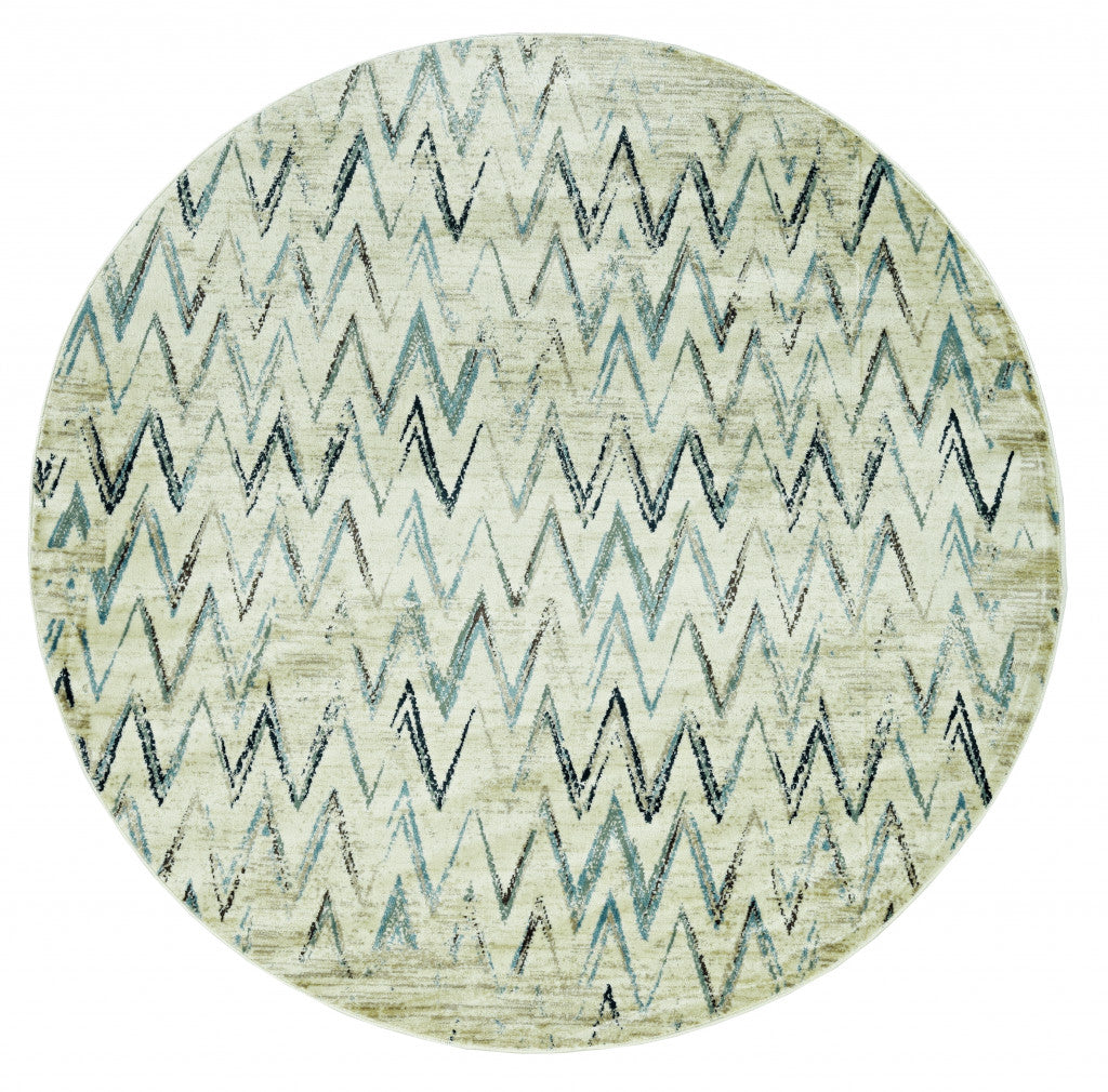 8’ Ivory Round Chevron Dhurrie Area Rug - Area Rugs