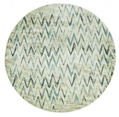 8’ Ivory Round Chevron Dhurrie Area Rug - Area Rugs