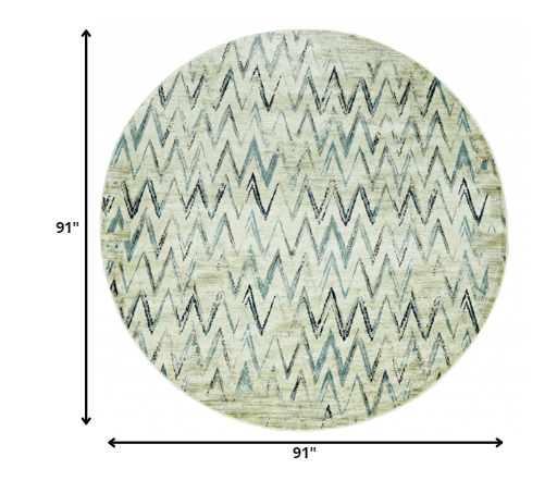 8’ Ivory Round Chevron Dhurrie Area Rug - Area Rugs