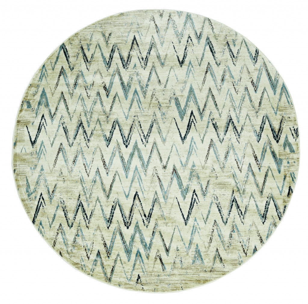8’ Ivory Round Chevron Dhurrie Area Rug - Area Rugs