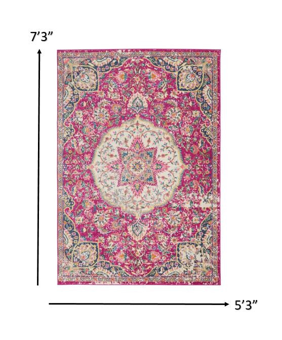 8’ Pink Dhurrie Runner Rug - 5’ x 7’ - Area Rugs