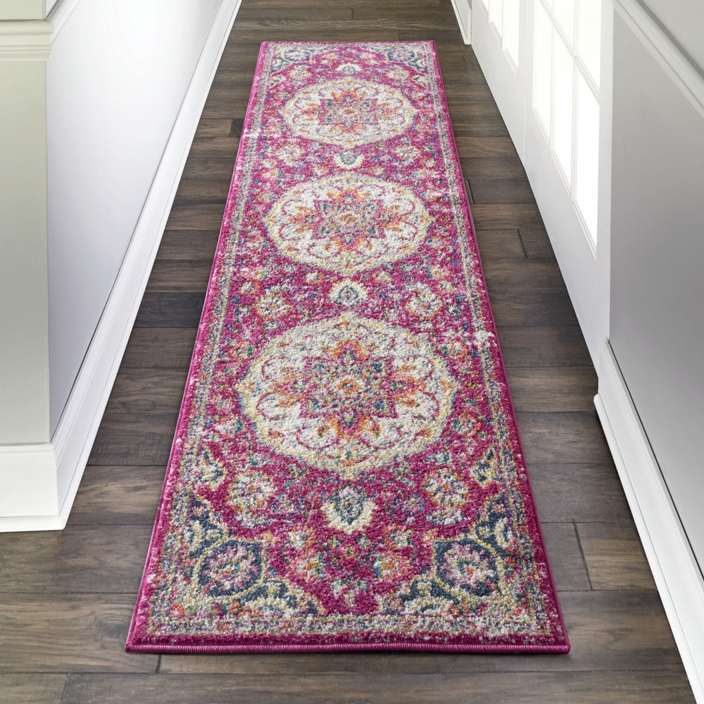 8’ Pink Dhurrie Runner Rug - Area Rugs