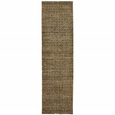 2’ X 8’ Brown Gold Rust Blue And Green Geometric Power Loom Stain Resistant Runner Rug - Area Rugs