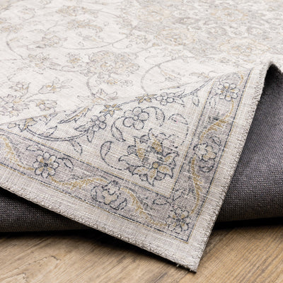 8’ X 10’ Beige Gold And Grey Oriental Power Loom Stain Resistant Area Rug - Area Rugs