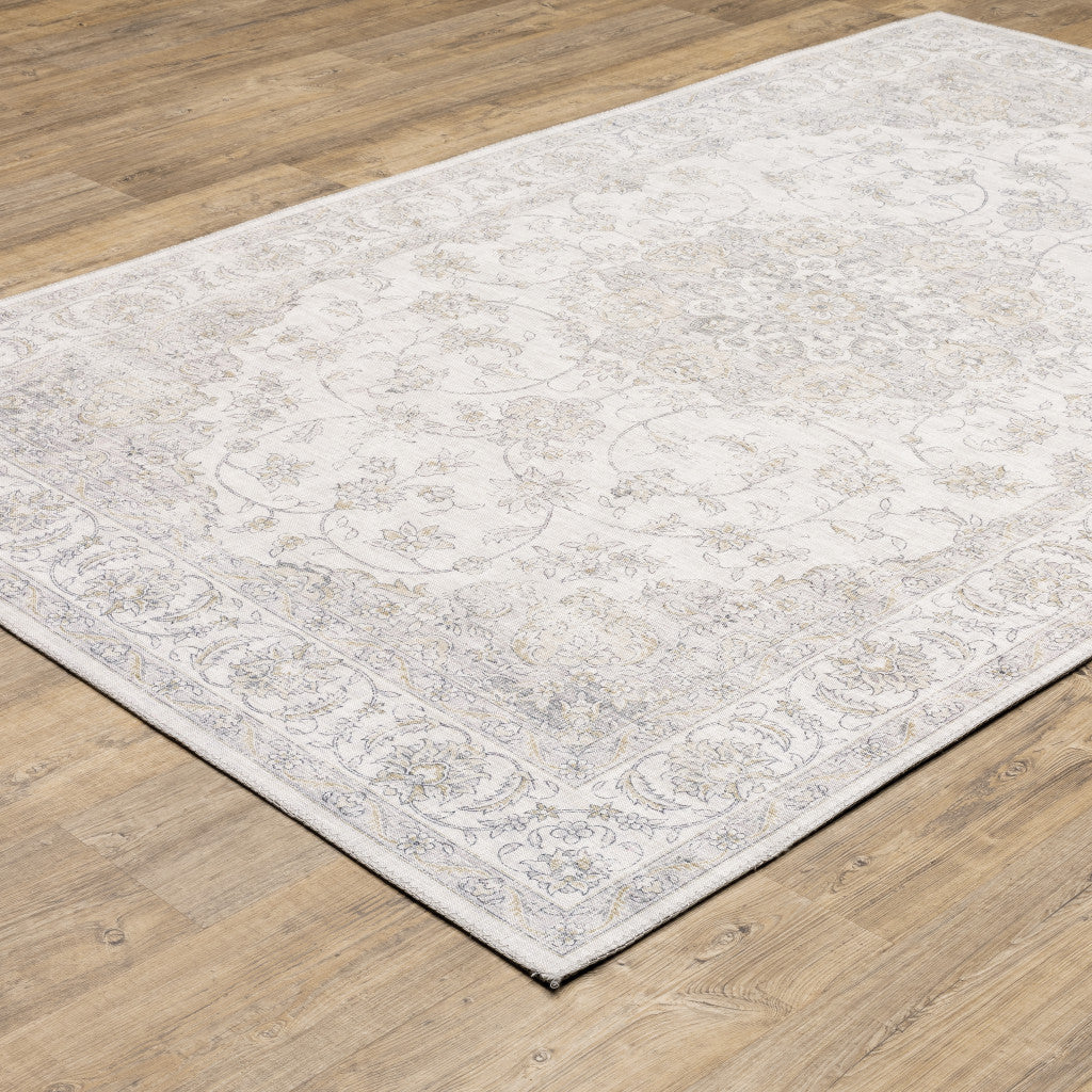 8’ X 10’ Beige Gold And Grey Oriental Power Loom Stain Resistant Area Rug - Area Rugs