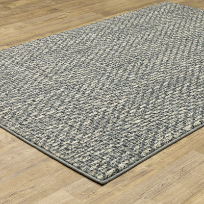 8’ X 10’ Blue Ivory Grey And Light Blue Geometric Power Loom Stain Resistant Area Rug - Area Rugs